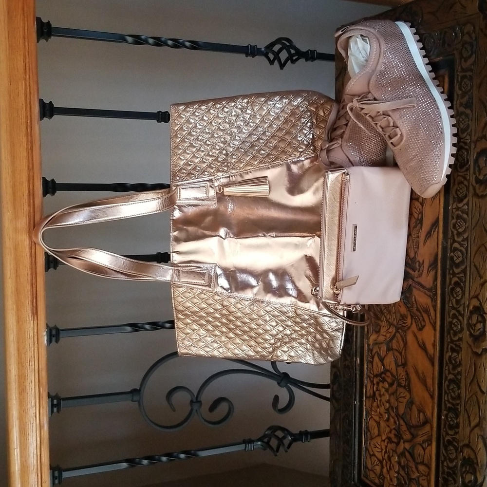 BCBG Rose Gold Glam Sneakers l Tote l New York & Co.Pouch (BUNDLE) Great buy🥰